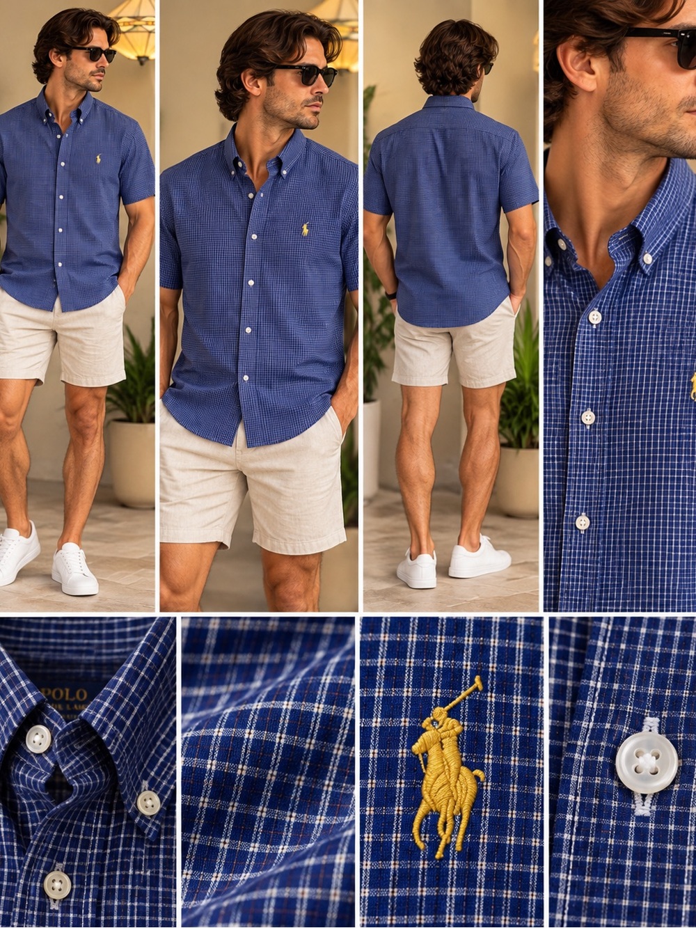 Polo Ralph Lauren Classic Fit Blue Check Short Sleeve Button Down Shirt Men S